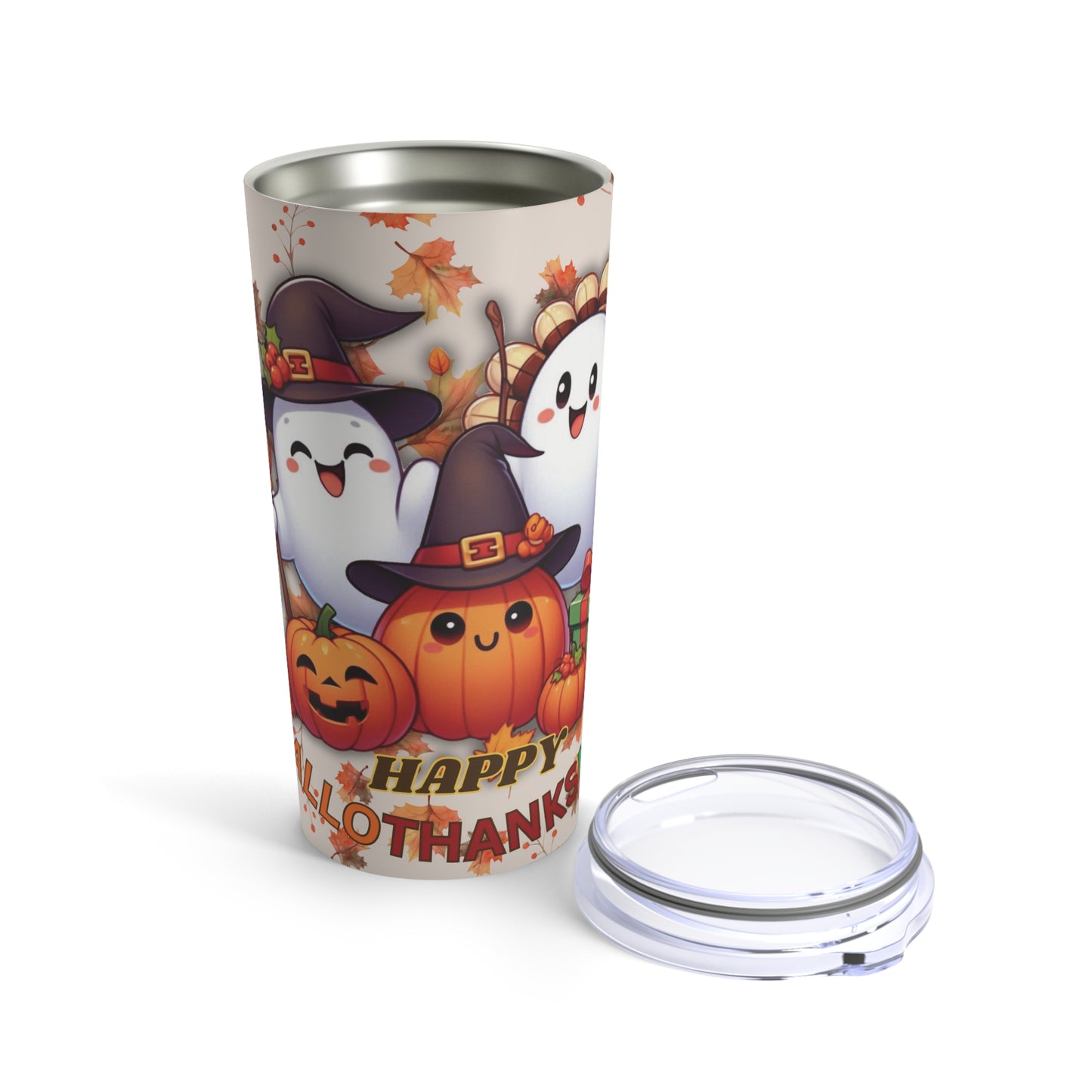 HalloThanksMas 20oz Tumbler - Cute Ghosts & Pumpkins Design