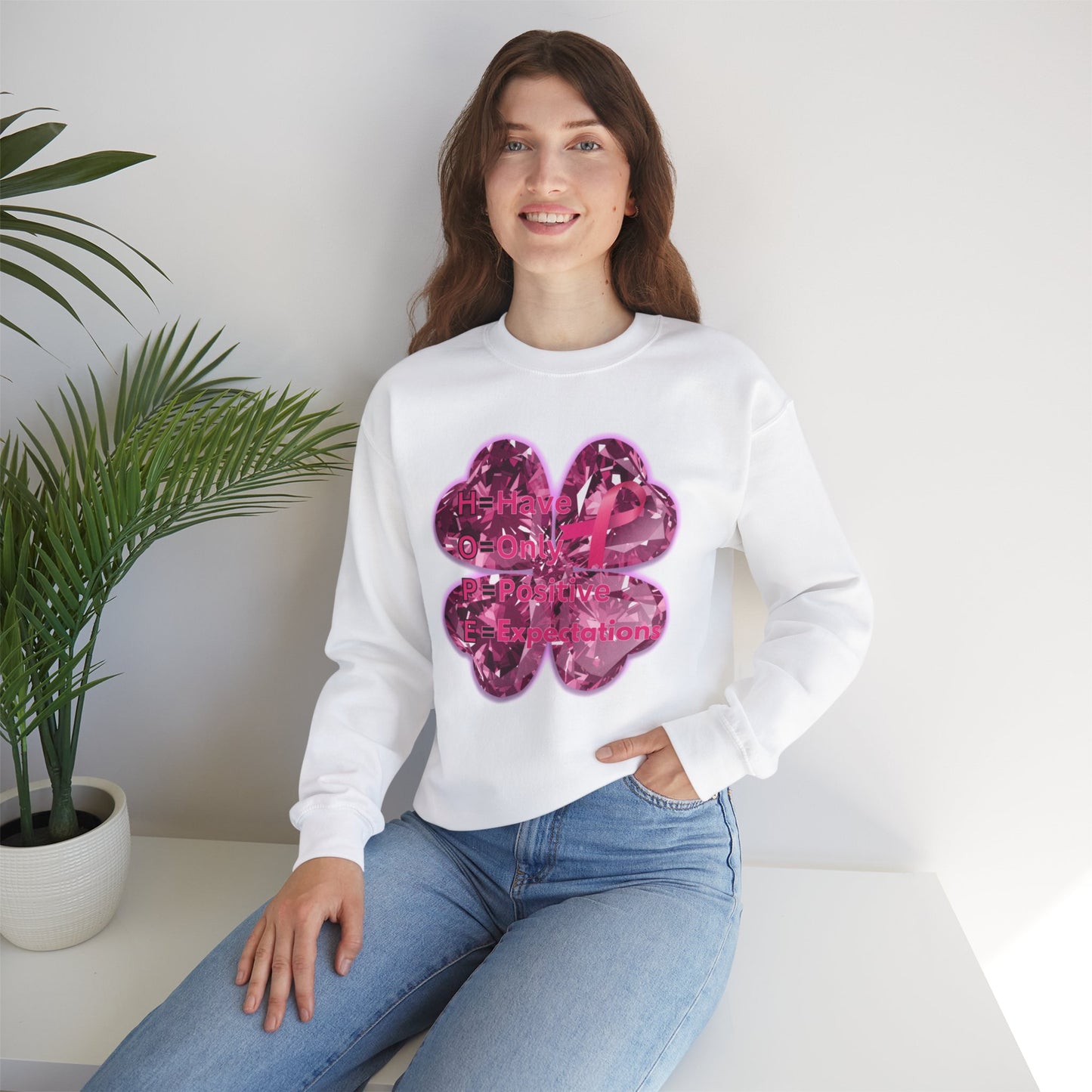 lucky pink awareness leaf Crewneck Sweatshirt