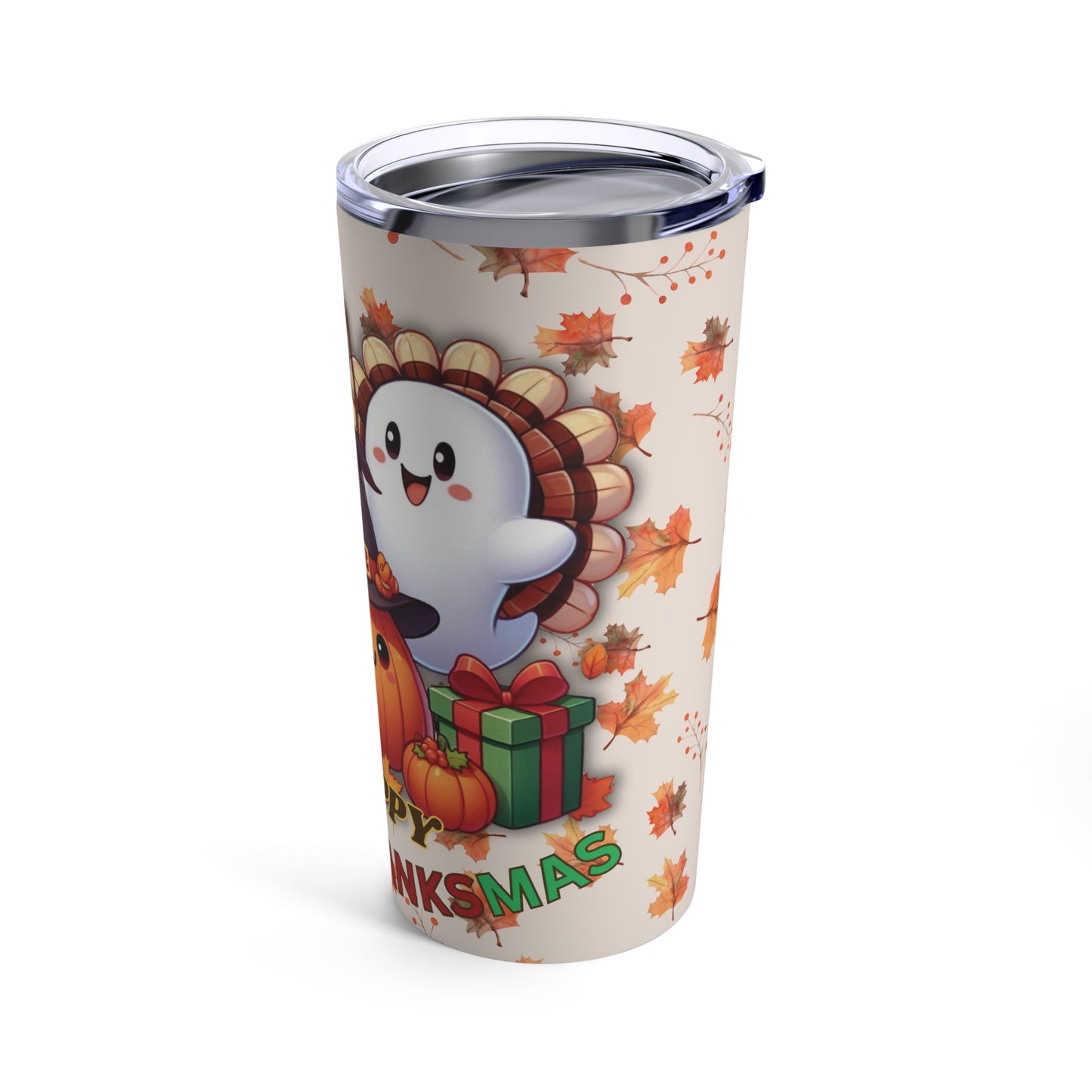 HalloThanksMas 20oz Tumbler - Cute Ghosts & Pumpkins Design