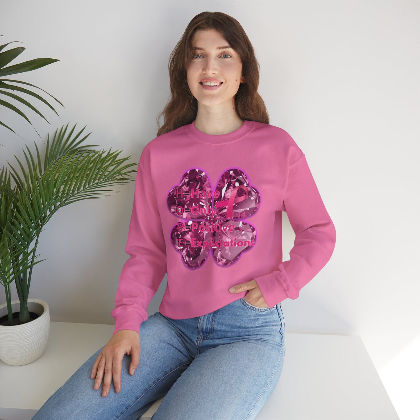 lucky pink awareness leaf Crewneck Sweatshirt