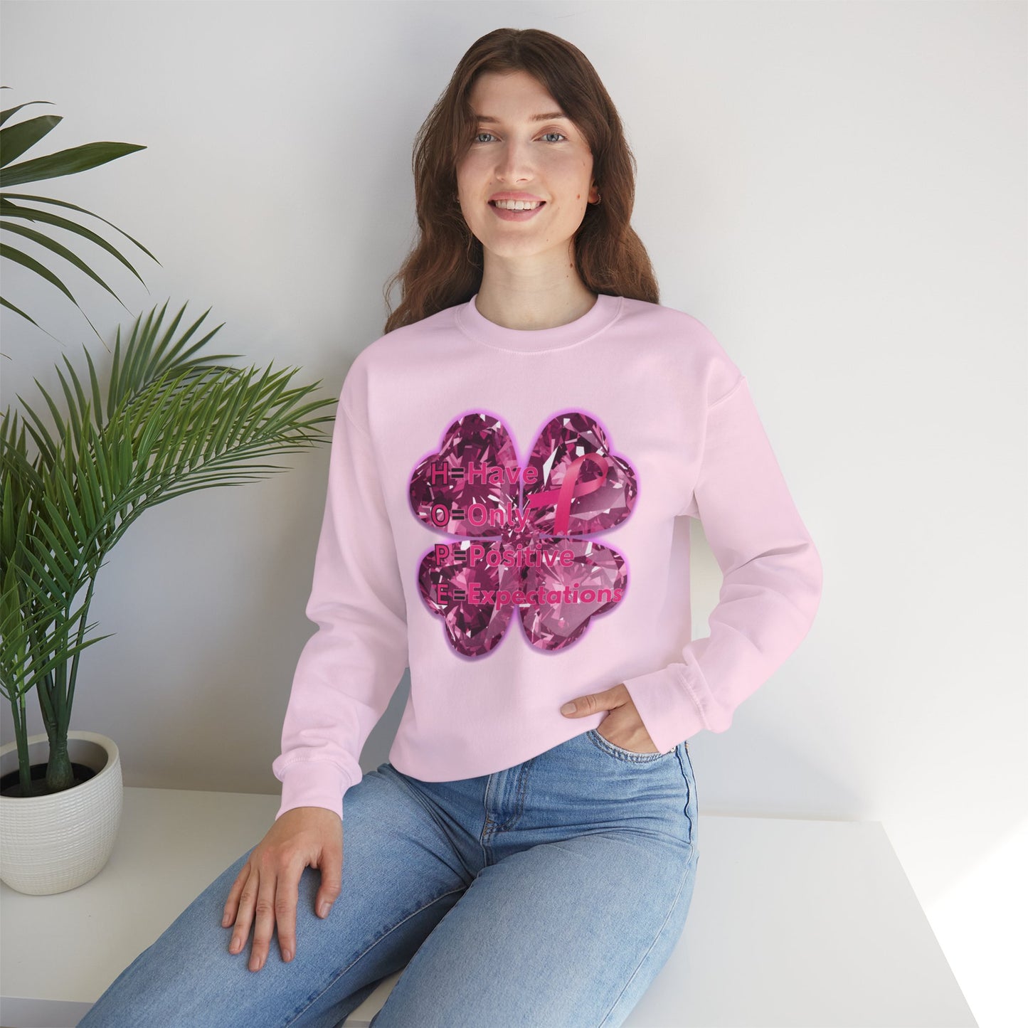lucky pink awareness leaf Crewneck Sweatshirt