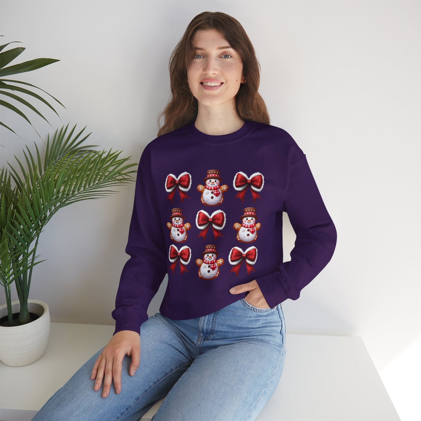 Festive Snowman & Bow Sweatshirt | Unisex Holiday Crewneck