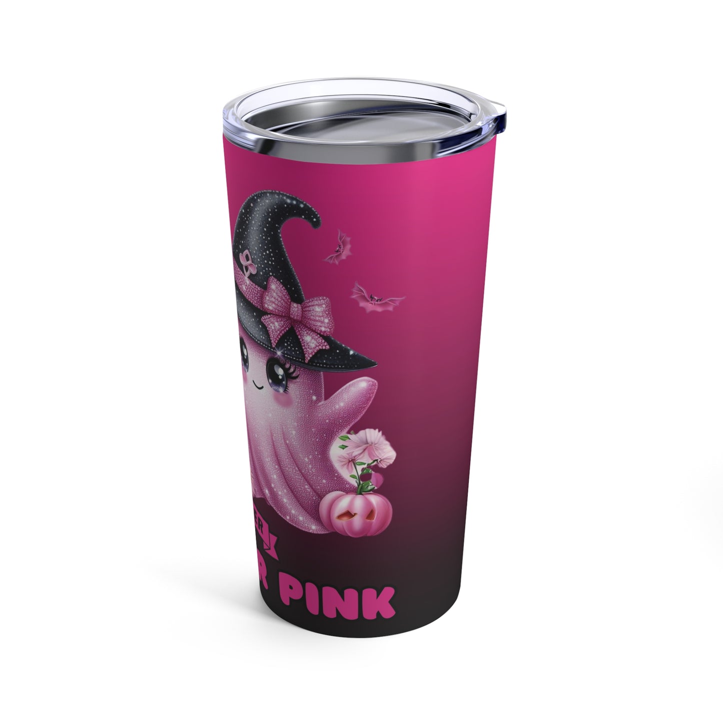 Cute Pink Ghosts Halloween Tumbler 20oz - Breast Cancer Awareness Travel Mug