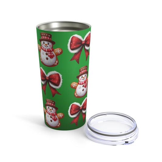 Festive Snowman Tumbler 20oz - Holiday Drinkware with Bows