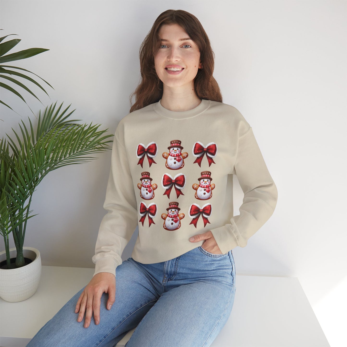 Festive Snowman & Bow Sweatshirt | Unisex Holiday Crewneck