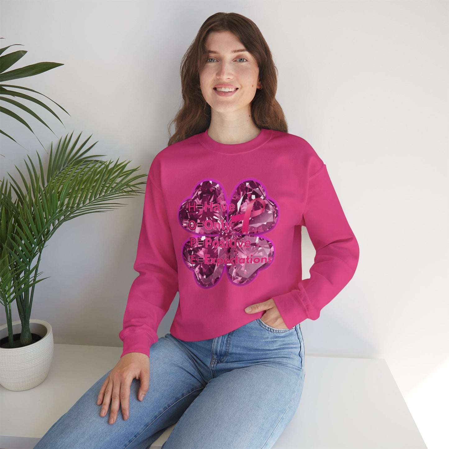lucky pink awareness leaf Crewneck Sweatshirt