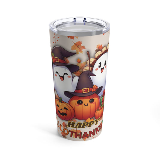 HalloThanksMas 20oz Tumbler - Cute Ghosts & Pumpkins Design