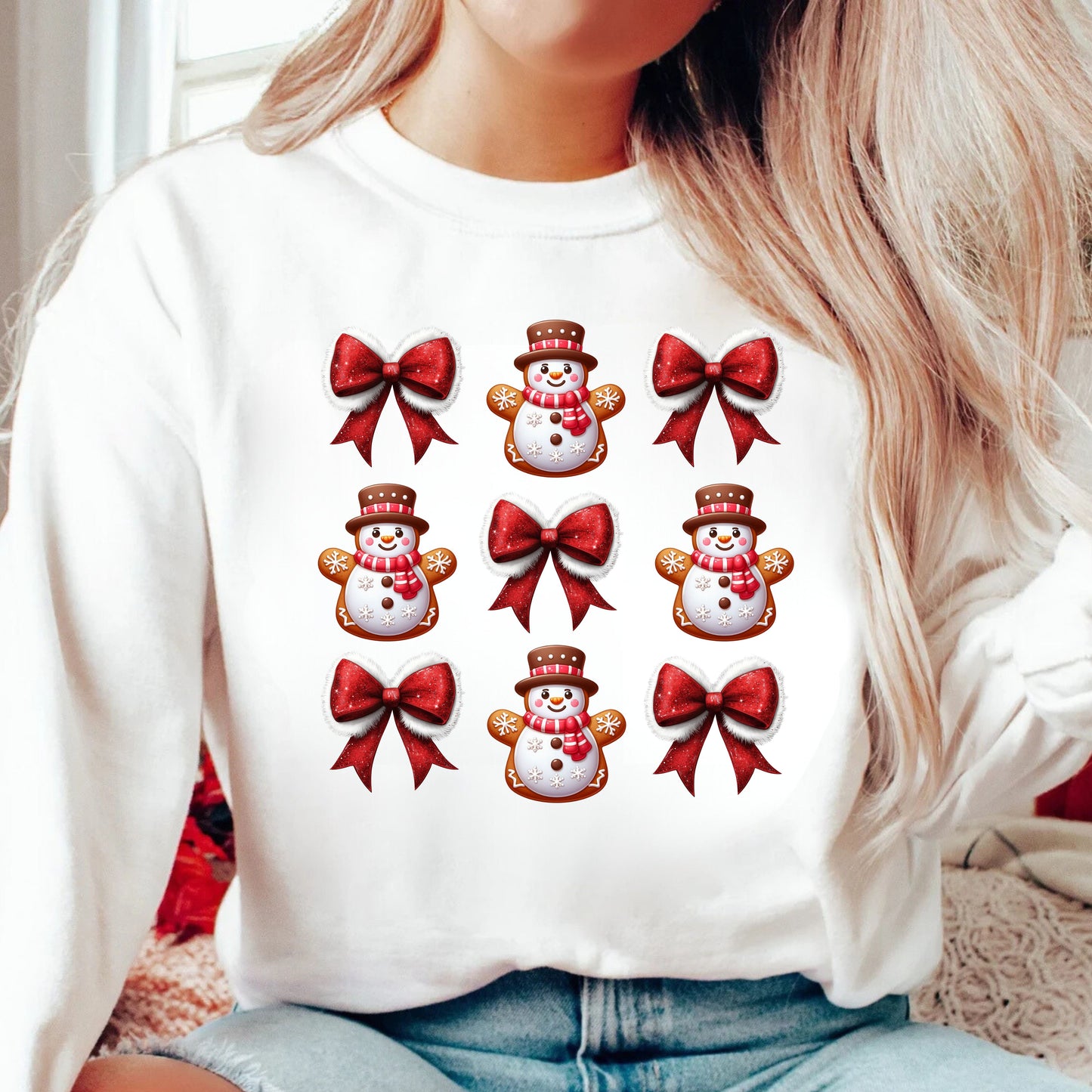 Festive Snowman & Bow Sweatshirt | Unisex Holiday Crewneck