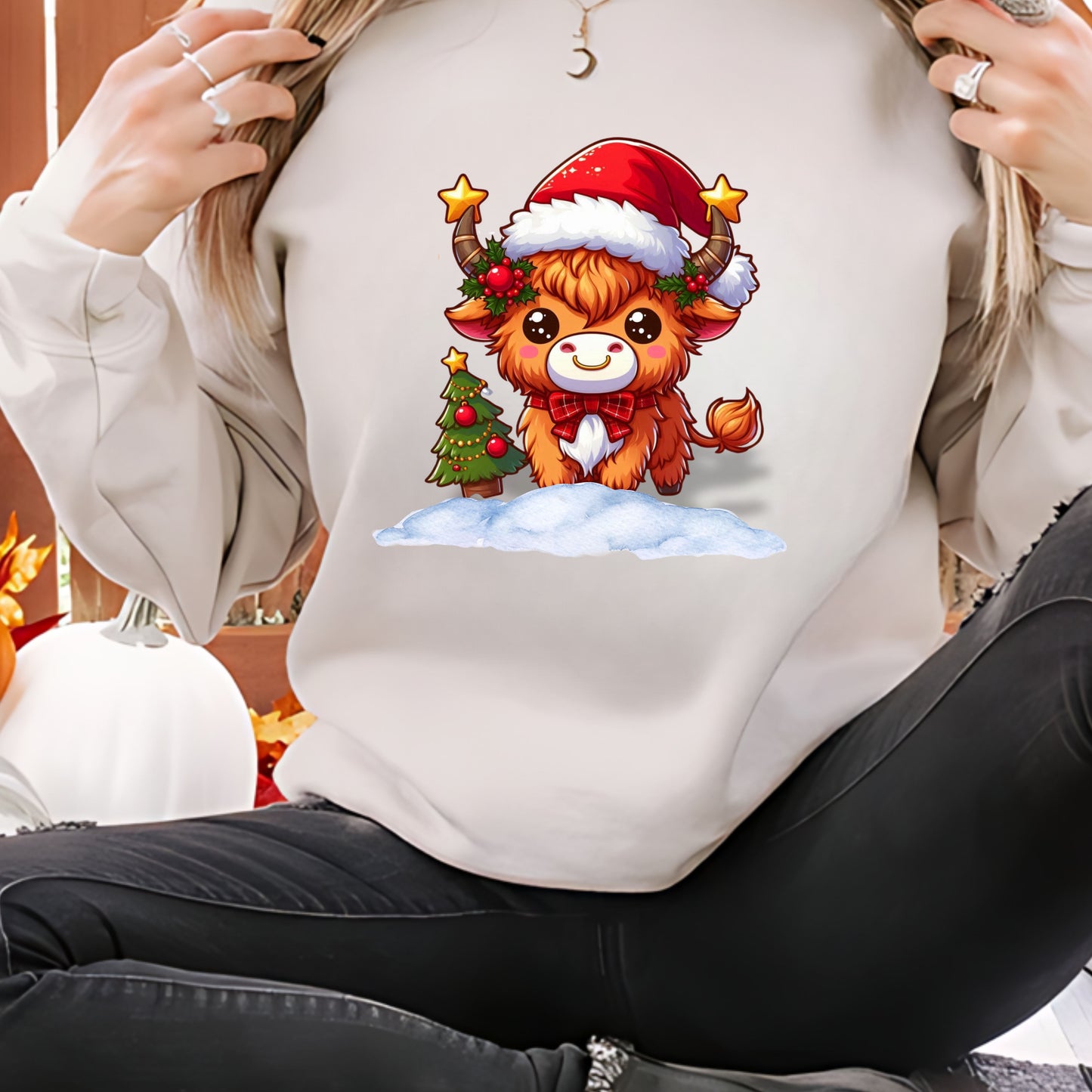 Festive highland snow cow Sweatshirt